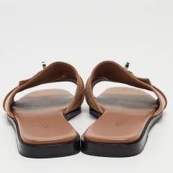 Pre Owned Hermes Light Brown Suede Giulia Flat Slides Size 38
