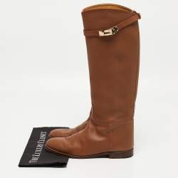 Hermes Brown Leather H Jumping Knee Length Boots Size 39