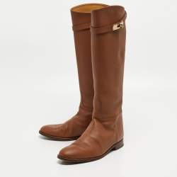 Hermes Brown Leather H Jumping Knee Length Boots Size 39