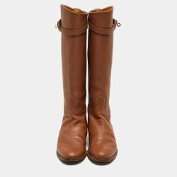 Hermes Brown Leather H Jumping Knee Length Boots Size 39