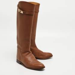 Hermes Brown Leather H Jumping Knee Length Boots Size 39