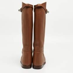 Hermes Brown Leather H Jumping Knee Length Boots Size 39