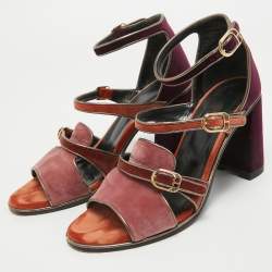 Pre Owned Hermes Multicolor Velvet Ankle Strap Sandals Size 39