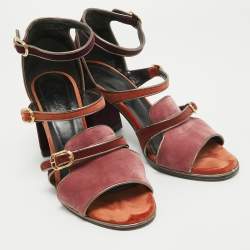 Pre Owned Hermes Multicolor Velvet Ankle Strap Sandals Size 39