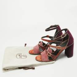 Pre Owned Hermes Multicolor Velvet Ankle Strap Sandals Size 39