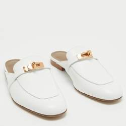 Hermes White Leather Oz Flat Mules Size 39