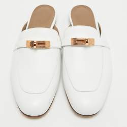 Hermes White Leather Oz Flat Mules Size 39