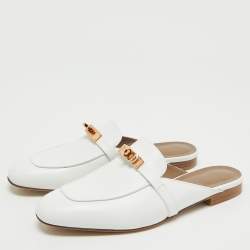 Hermes White Leather Oz Flat Mules Size 39