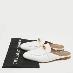 Hermes White Leather Oz Flat Mules Size 39