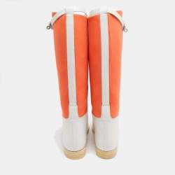 Hermes Neon Orange/White Neoprene and Leather Jumping Boots Size 39