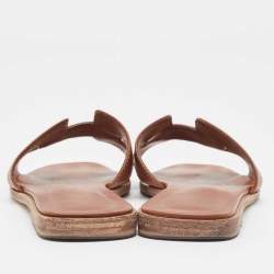 مملوكة مسبقًا Hermes Brown Leather Oran Flat Slides Size 37