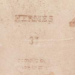 مملوكة مسبقًا Hermes Brown Leather Oran Flat Slides Size 37