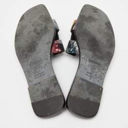 Hermès Multicolor Print Canvas Oran Flat Slides Size 37.5