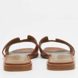 Hermes Brown Leather Oran Flat Slides Size 34.5