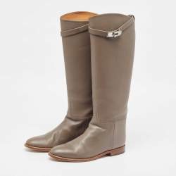 Hermes Grey Leather Jumping Boots Size 39