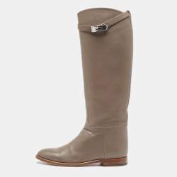 Hermes Grey Leather Jumping Boots Size 39