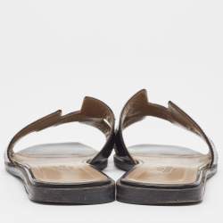 Hermes Black Patent Oran Flat Slides Size 38