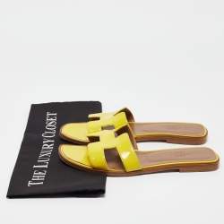 Hermes Yellow Patent Oran Flat Slides Size 38 