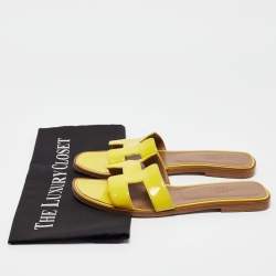 Hermes Yellow Patent Oran Flat Slides Size 38 