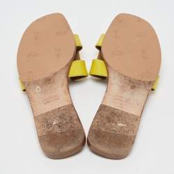 Hermes Yellow Patent Oran Flat Slides Size 38 