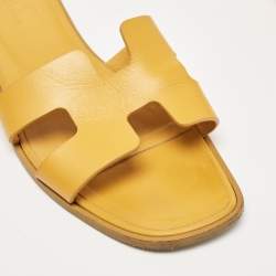 Hermes Yellow Leather Oran Flat Slides Size 38