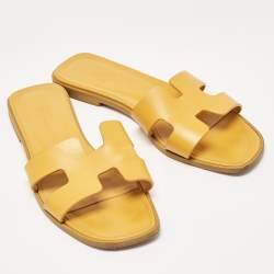 Hermes Yellow Leather Oran Flat Slides Size 38