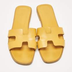 Hermes Yellow Leather Oran Flat Slides Size 38