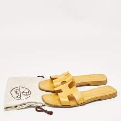 Hermes Yellow Leather Oran Flat Slides Size 38