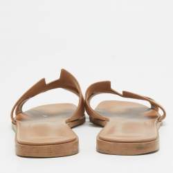 Pre Owned Hermes Light Brown Leather Oran Flat Slides Size 39