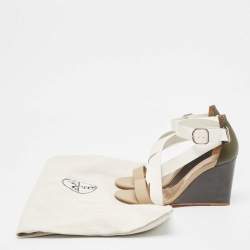 Hermes Tricolor Leather Ankle Wrap Wedge Sandals Size 38.5