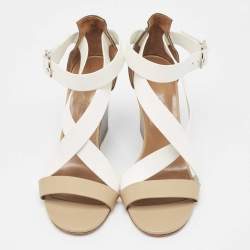 Hermes Tricolor Leather Ankle Wrap Wedge Sandals Size 38.5