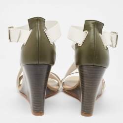 Hermes Tricolor Leather Ankle Wrap Wedge Sandals Size 38.5