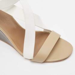 Hermes Tricolor Leather Ankle Wrap Wedge Sandals Size 38.5