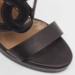 Hermes Black Leather Block Heel Ankle Strap Sandals Size 39