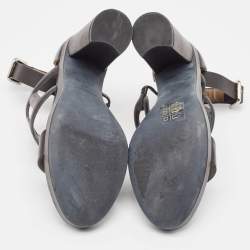 Hermes Black Leather Block Heel Ankle Strap Sandals Size 39