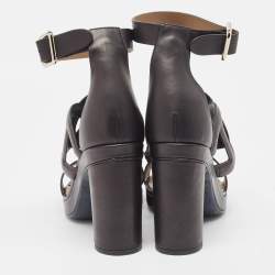 Hermes Black Leather Block Heel Ankle Strap Sandals Size 39