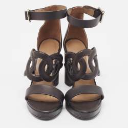 Hermes Black Leather Block Heel Ankle Strap Sandals Size 39