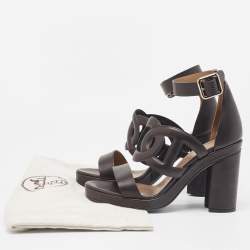 Hermes Black Leather Block Heel Ankle Strap Sandals Size 39