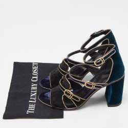 Pre Owned Hermès Multicolor Velvet Ankle Strap Block Heel Sandals Size 38.5