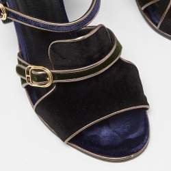 Pre Owned Hermès Multicolor Velvet Ankle Strap Block Heel Sandals Size 38.5