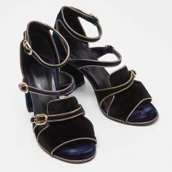Pre Owned Hermès Multicolor Velvet Ankle Strap Block Heel Sandals Size 38.5