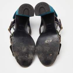 Pre Owned Hermès Multicolor Velvet Ankle Strap Block Heel Sandals Size 38.5