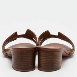 Hermes Brown Leather Oasis Slide Sandals Size 38.5