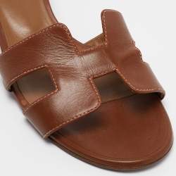 Hermes Brown Leather Oasis Slide Sandals Size 38.5