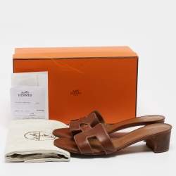 Hermes Brown Leather Oasis Slide Sandals Size 38.5