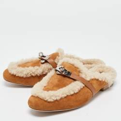 Hermes Light Brown Suede and Fur Oz Mules Size 40  