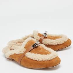 Hermes Light Brown Suede and Fur Oz Mules Size 40  
