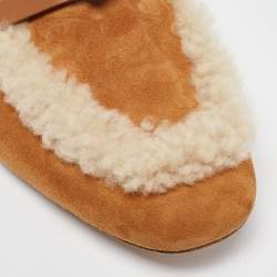 Hermes Light Brown Suede and Fur Oz Mules Size 40  