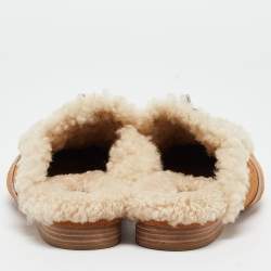 Hermes Light Brown Suede and Fur Oz Mules Size 40  