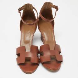 Hermes Brown Leather Legend Wedge Sandals Size 37